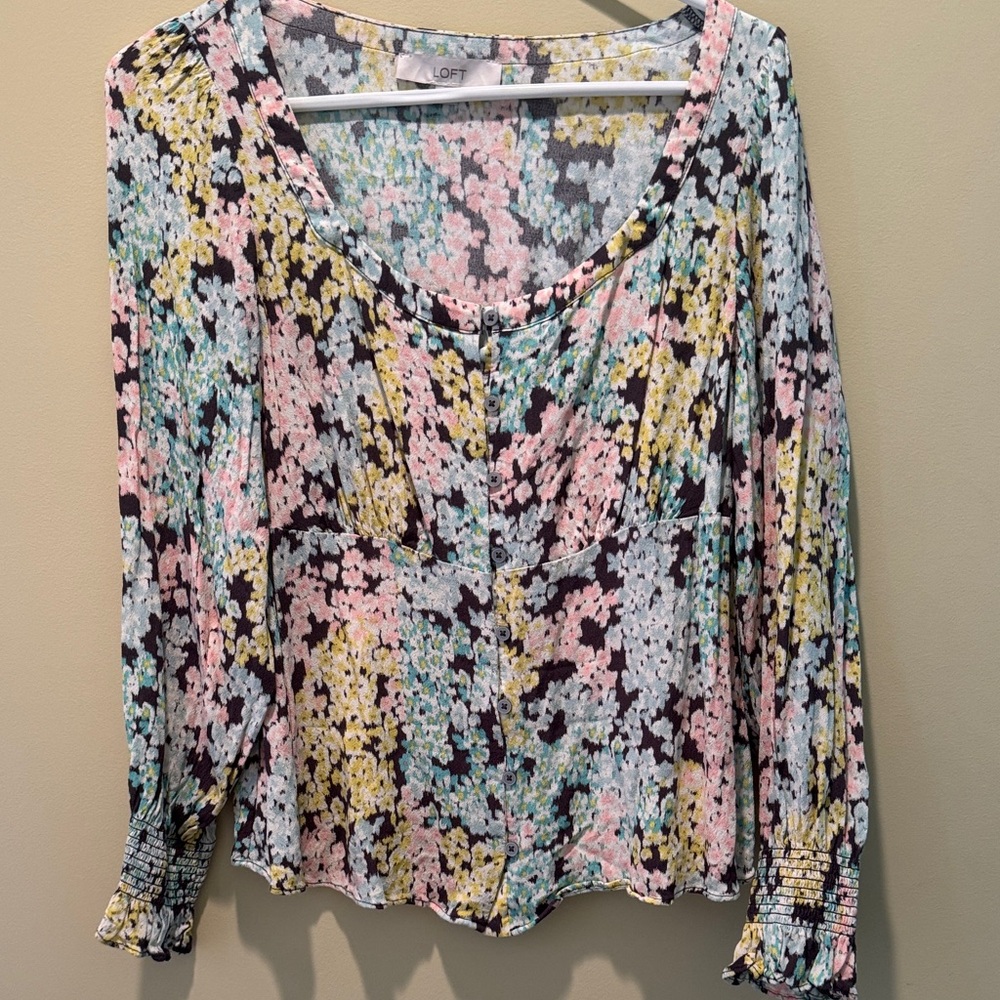 LOFT Women's Floral Blouse - Pink, Yellow, Black